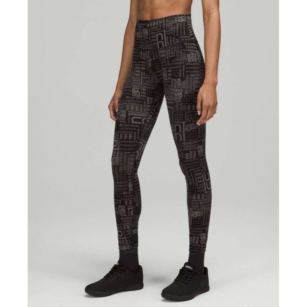 Lululemon Women’s Wunder Train Black Logo Print High Rise 25” Leggings Size 8